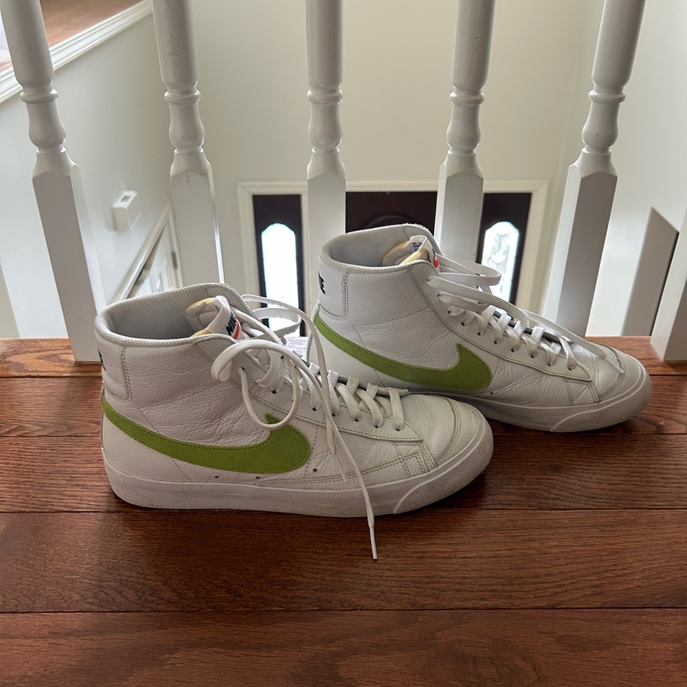 Nike Women's White High-Top Sneakers with Green Swoosh